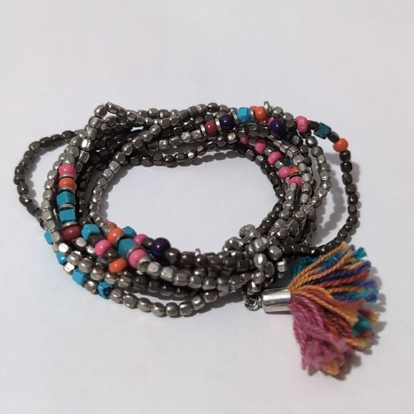 Multicolor Beaded Bracelet with Tassel - Picture 1 of 4